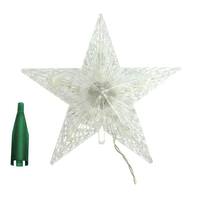 View 8.25" Battery Operated Crystal White LED Lighted Star Tree Topper